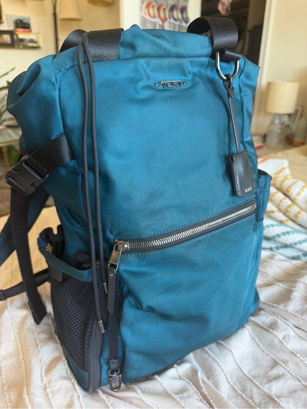 Tumi Teal Nylon Backpack with Front Zip Pocket